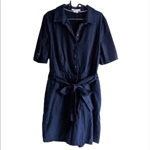 Boden Linen Short Sleeve Button Up Navy Blue Romper With Belt Size 10T